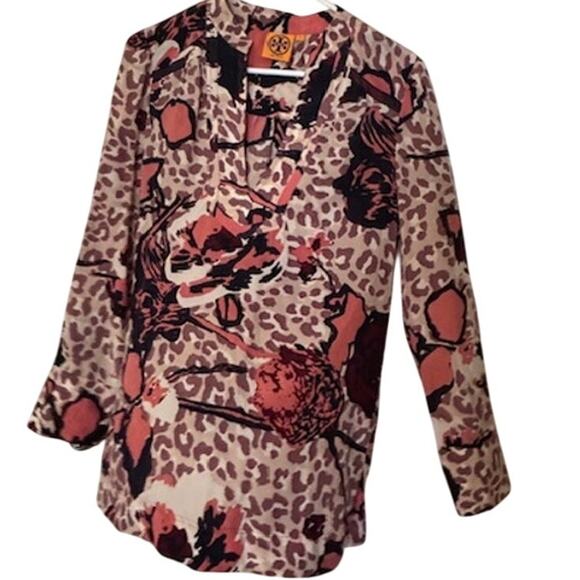 NWOT Tory Burch Silk Cheetah Print Tunic Blouse 8 - Picture 2 of 10